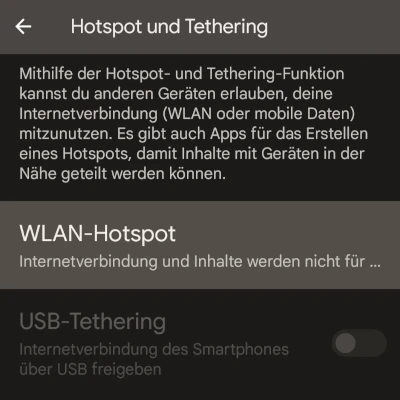 Einstellungen zu Hotspot und Tethering bei Android