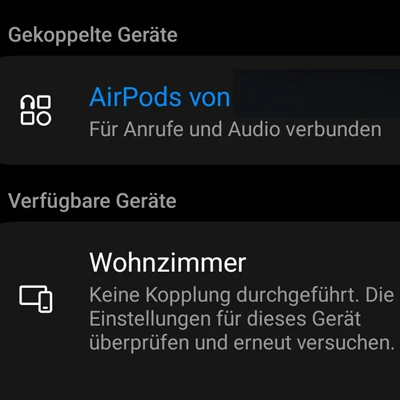 AirPods an Samsung Handy gekoppelt