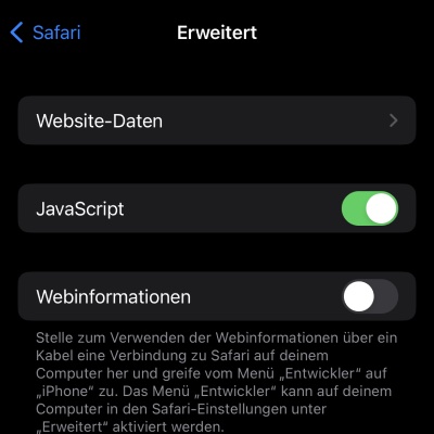Viren auf iPhone: Javascript ausschalten 3