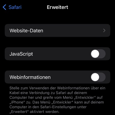 Viren auf iPhone: Javascript ausschalten 4