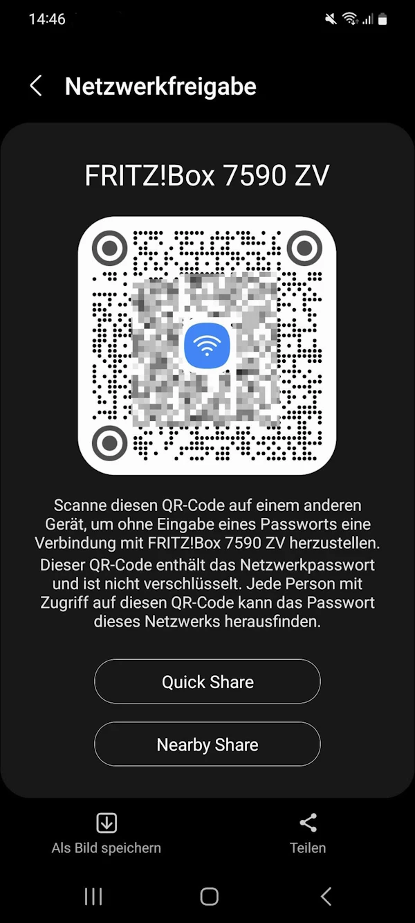Screenshot eines WLAN-QR-Codes in Android