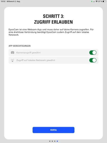 Handy als Webcam EpocCam Berechtigungen