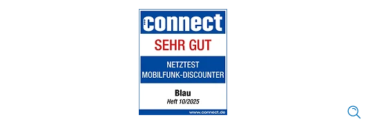  connect Mobilfunk-Discounter Komplett-Check, Heft 01/2025: Blau ist in der Kategorie Vielnutzer Testsieger mit dem Gesamturteil „sehr gut“
