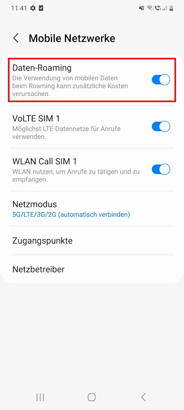 Screenshot Android Mobile Netzwerke
