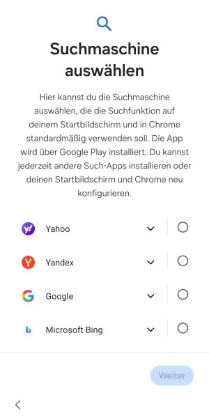 Neues Samsung-Handy einrichten: Suchmaschine auswählen