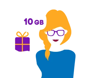 weibliche Illustration mit 10 GB Geschenk in der Hand