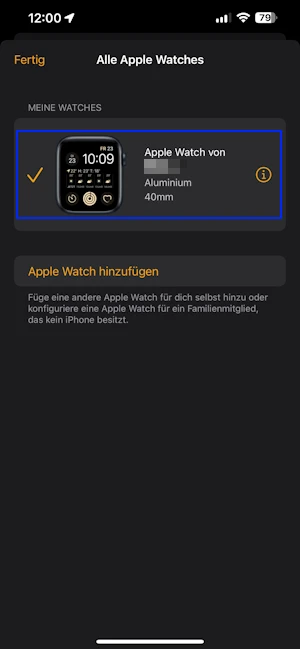 Screenshot Apple Watch auswählen