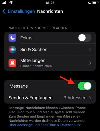 iMessage aktivieren Menü