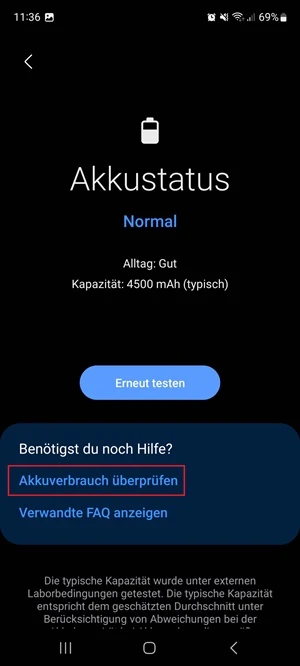 Screenshot von Akku-Informationen.