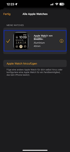 Screenshots Apple Watch auf dem iPhone