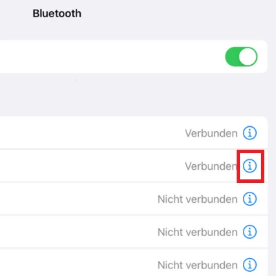 Screenshot von den Bluetooth-Einstellungen mit Markierung von „Weitere Infos“