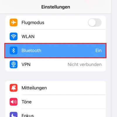 Screenshot von den Einstellungen mit Markierung von „Bluetooth“