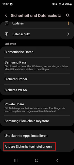 Samsung Sicherheits-Einstellungen