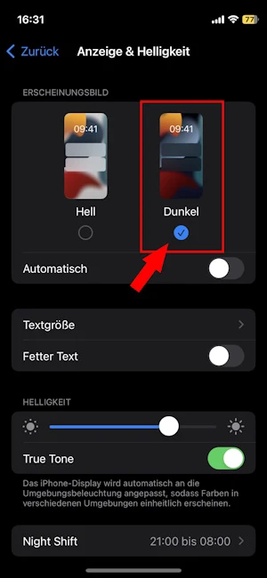 Einstellungen zur Helligkeit beim iPhone