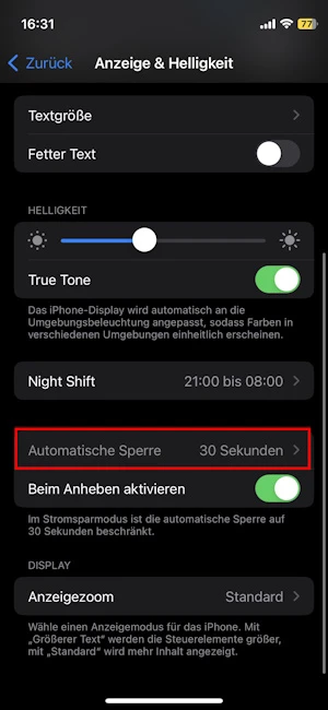 Einstellungen zur Helligkeit beim iPhone