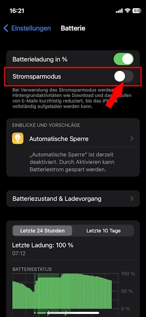 Batterie-Einstellungen beim iPhone