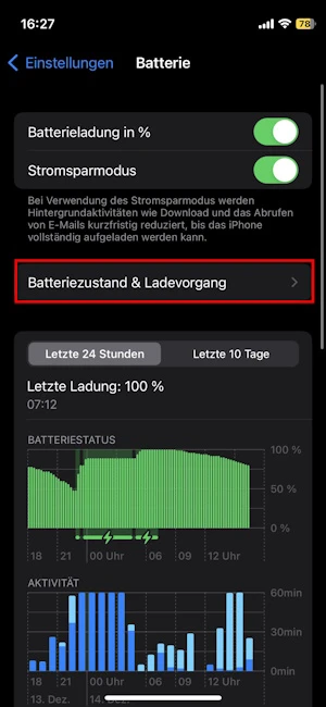 Batterie-Einstellungen beim iPhone