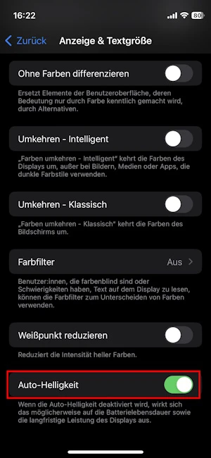 Einstellungen zu Anzeige und Textgröße beim iPhone