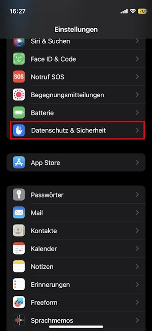 Einstellungen beim iPhone