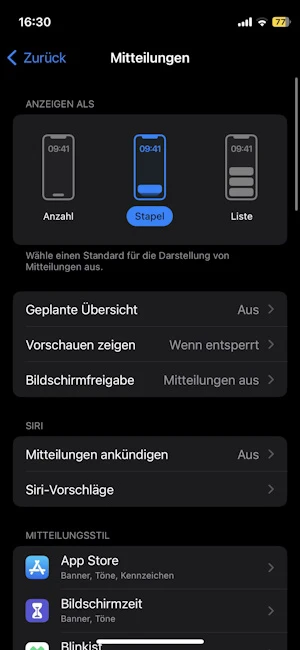 Einstellungen zu Mitteilungen beim iPhone