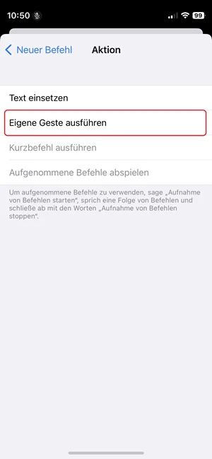 Screenshot von iPhone-Einstellungen in „Aktion“.