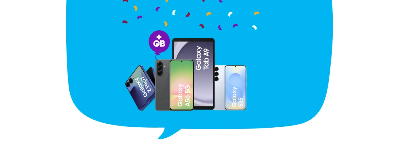  Produktübersicht mit Samsung Galaxy A56 5G & Tab A9 WiFi, Samsung Galaxy S25 und Samsung Galaxy Z Flip 7
