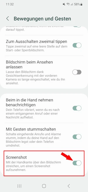 Einstellungen zu Bewegungen und Gesten bei Samsung