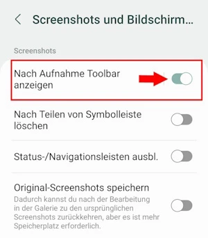 Screenshot-Einstellungen bei Samsung