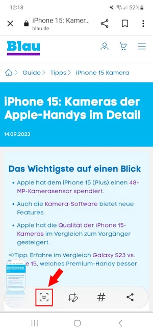 Screenshot-Aufnahme bei Samsung