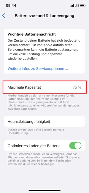 iPhone-Akkukapazität