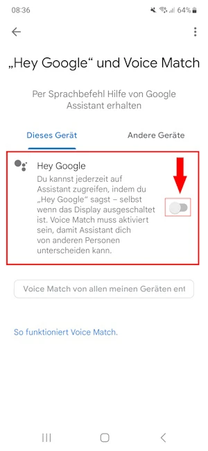 Einstellungen zu „Hey Google“ und Voice Match in der Google-App