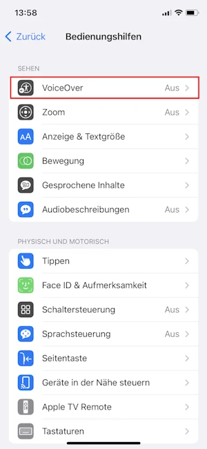 Bedienungshilfen beim iPhone