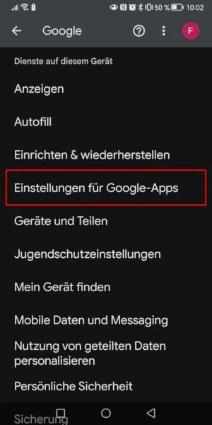 Einstellungen für Google-Apps öffnen