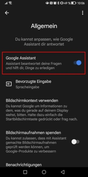 Google Assistant deaktivieren