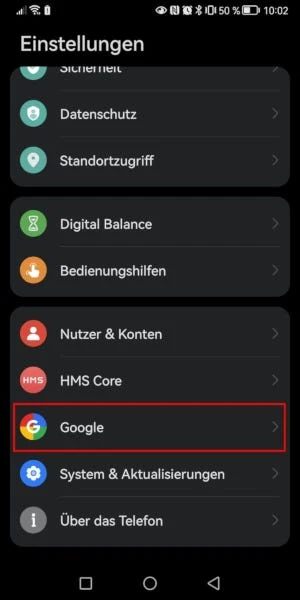 Android-Einstellungen: „Google“-Icon