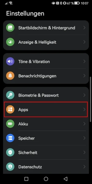 Android-Einstellungen: „Apps“