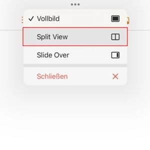 Screenshot der geöffneten Pages App mit Split View-Taste.