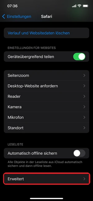 iPhone Safari-Einstellungen