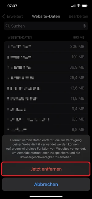 Safari-Hinweis-Datenlöschung