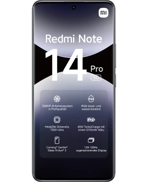 Das Xiaomi Redmi Note 14 Pro 5G in der Ansicht von vorne.