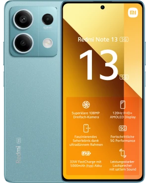 Vorder- und Hinteransicht des Redmi Note 13 5G in Grün