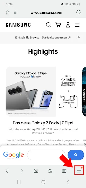 Samsung Internet Homepage