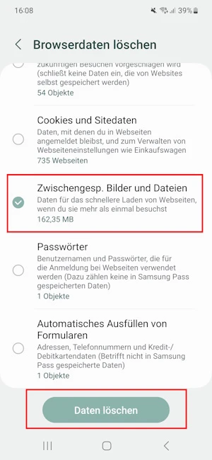 Browserdaten löschen bei Samsung Internet