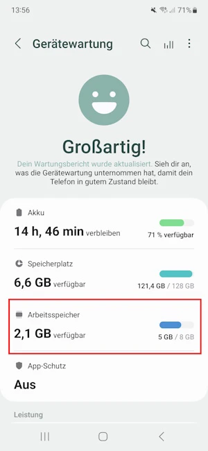 Einstellungen zur Gerätewartung beim Samsung Galaxy S22