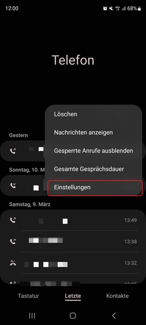 Screenshot von „Weitere Optionen“ mit Markierung von „Einstellungen“