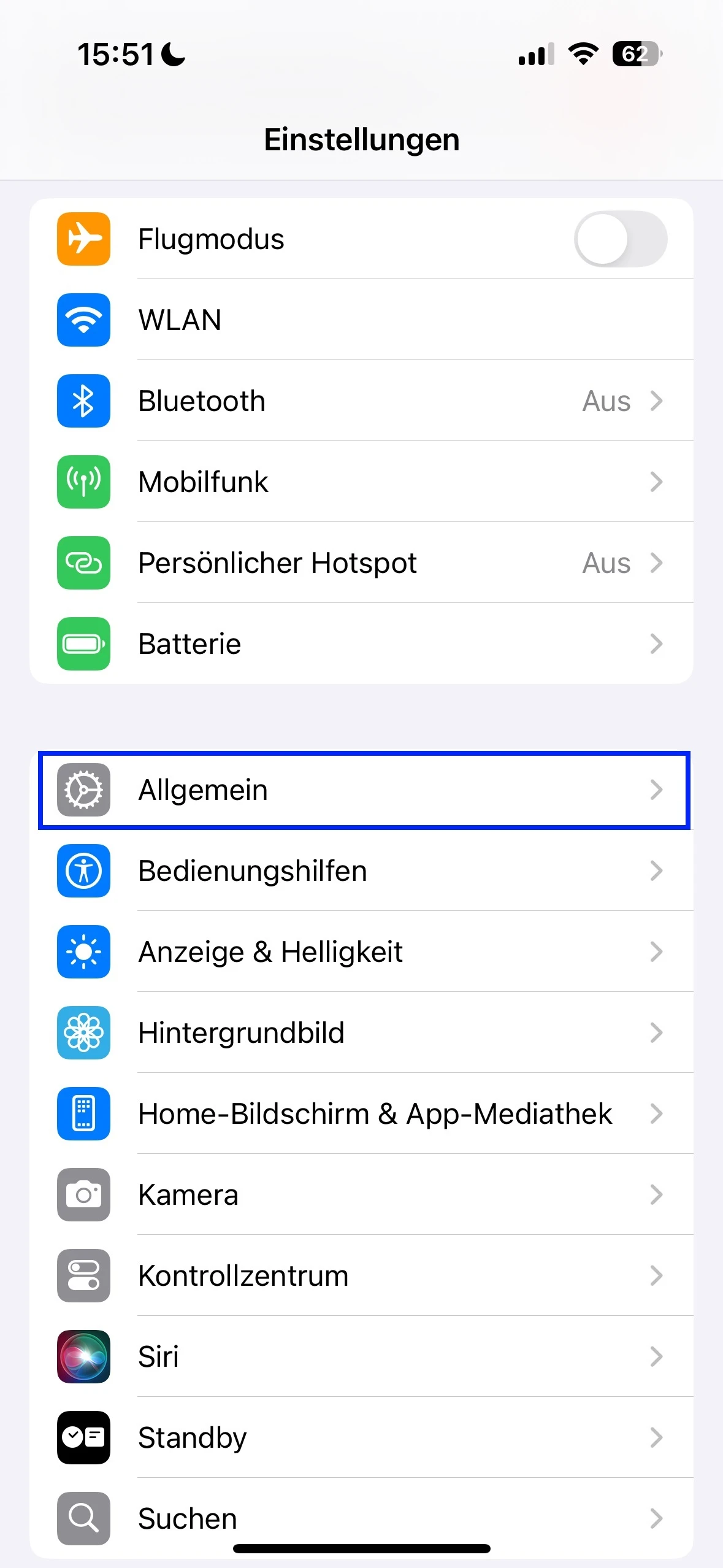 Einstellungen-App bei Apple