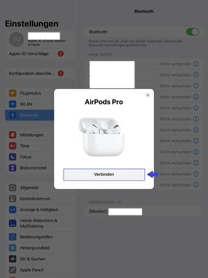 Pop-up-Fenster mit dem Button „Verbinden“ erscheint auf dem iPad