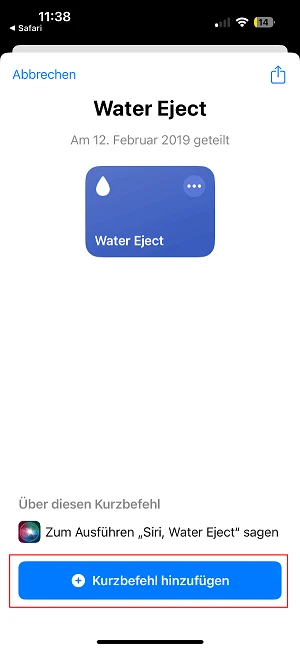  Water-Eject-Kurzbefehl hinzufügen
