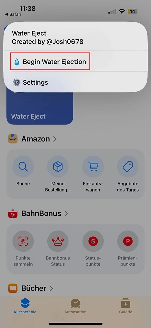  Auswahloption „Begin Water Ejection“
