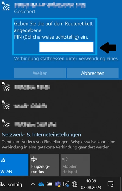  Netzwerkschlüssel eingeben
